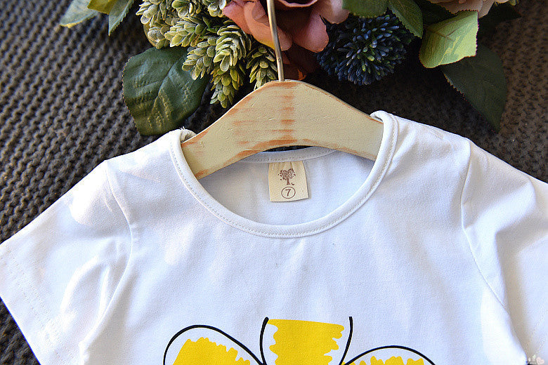 Vêtements d'été deux pièces pour filles, T-shirt à manches courtes pour enfants