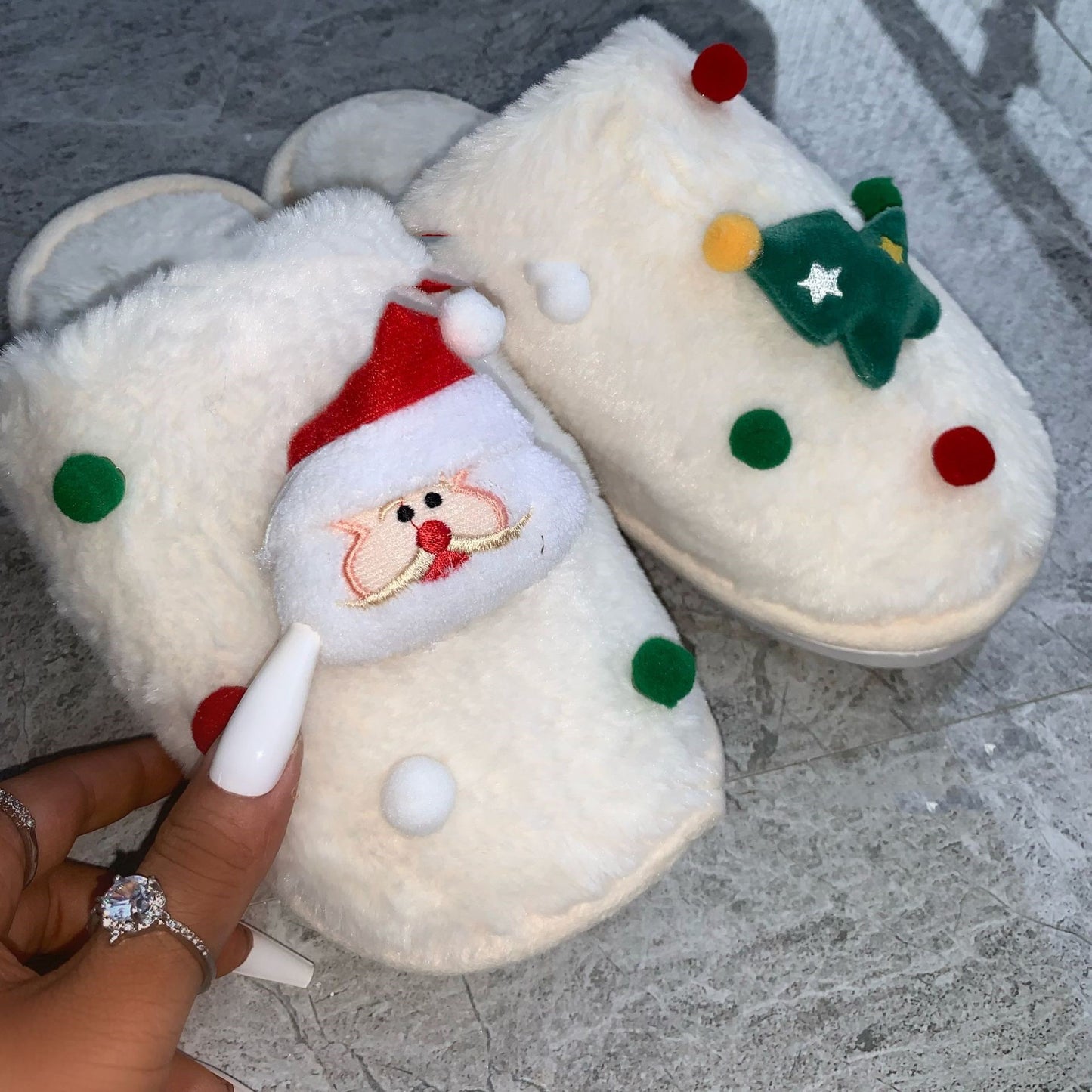 Pantoufles de Noël, sac à pantoufles chaudes, salopette plate
