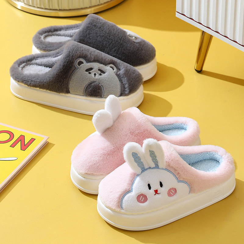 Silencieux anti-dérapant maison dessin animé mignon maison thermique coton pantoufles hiver