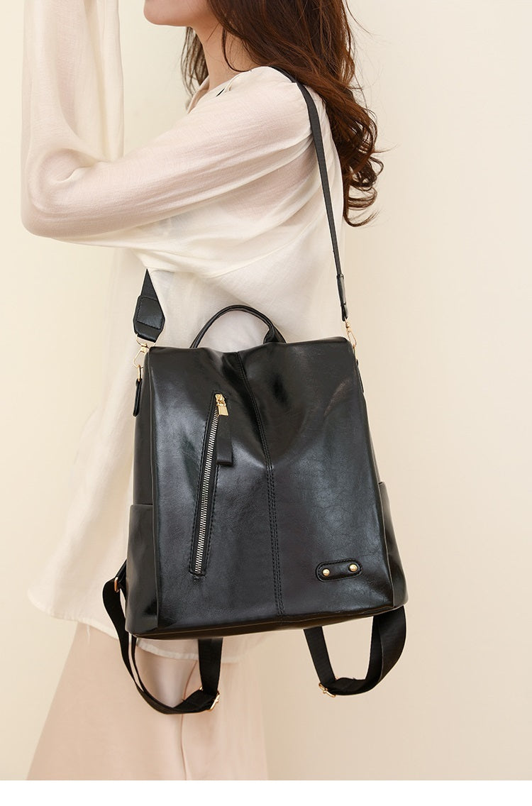 Mochila retro de cuero suave de gran capacidad simple