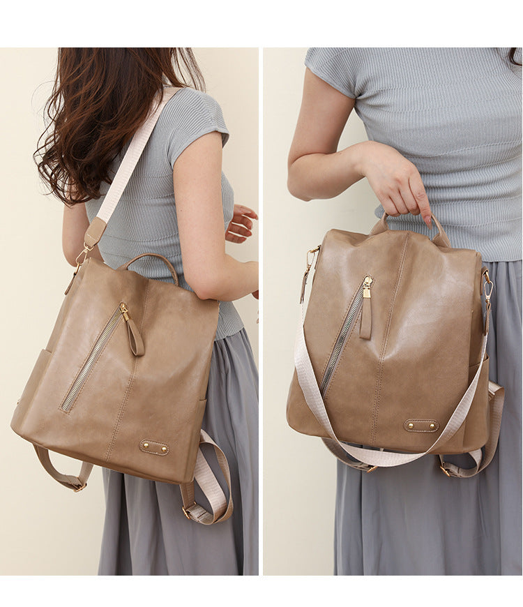 Mochila retro de cuero suave de gran capacidad simple