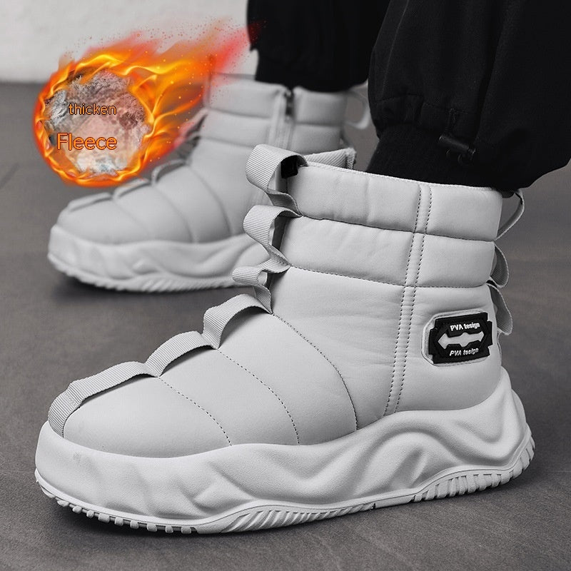 Bottes de neige montantes en fourrure pour hommes, chaussures chaudes à semelle en coton