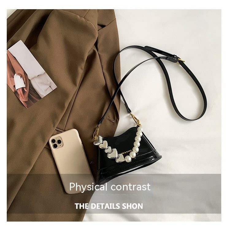 Women's Fashion All-match High Sense Pearl Chain Shoulder Cross Body Bucket Bag