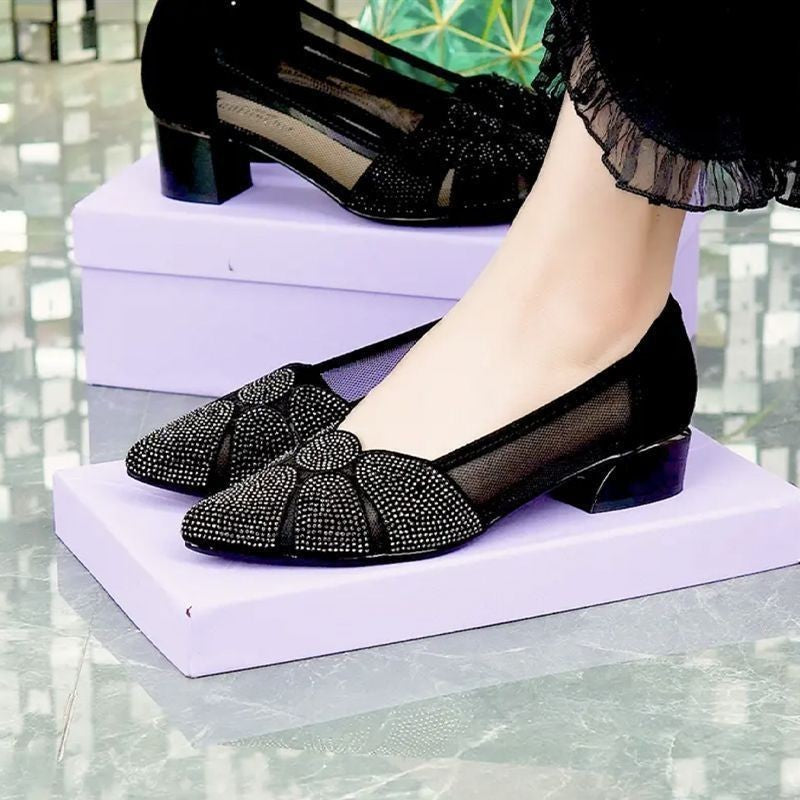 Mid Heel Soft Leather Summer Sandals Hollow Mesh