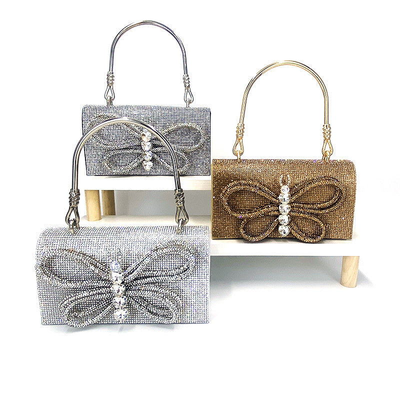 Robe de dîner vêtement papillon diamant brillant petit sac carré