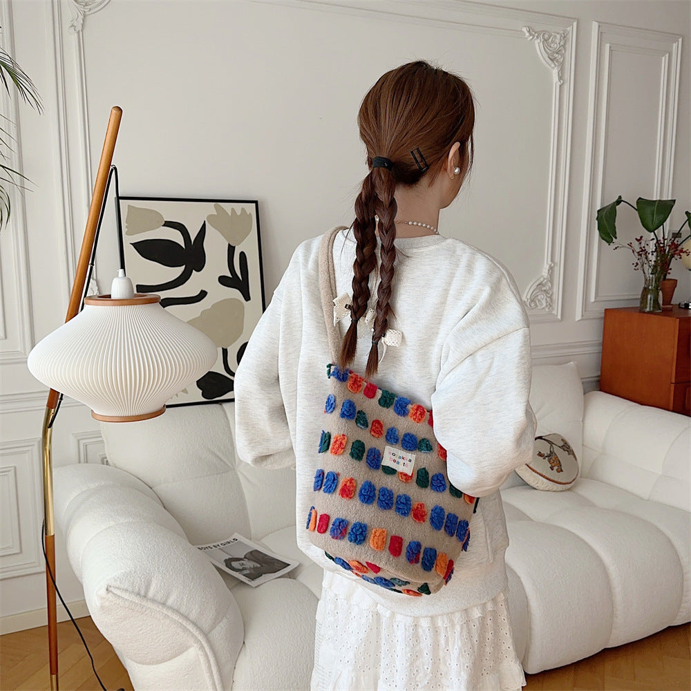 Nouveau Sac à bandoulière portatif de seau en peluche de bandoulière