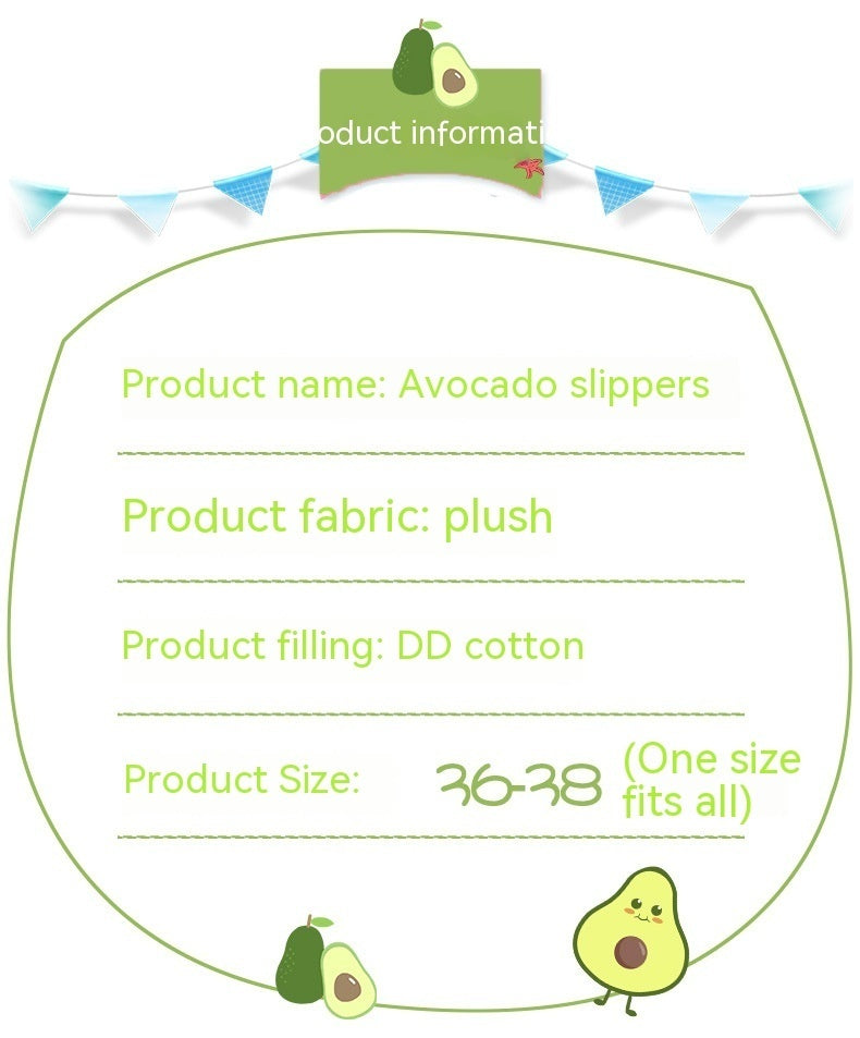 Zapatillas de aguacate de dibujos animados engrosadas y cálidas