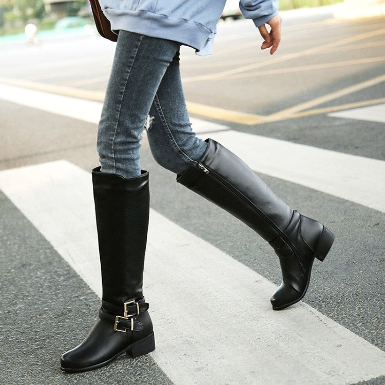 Bottes hautes à talons épais épais pour femmes