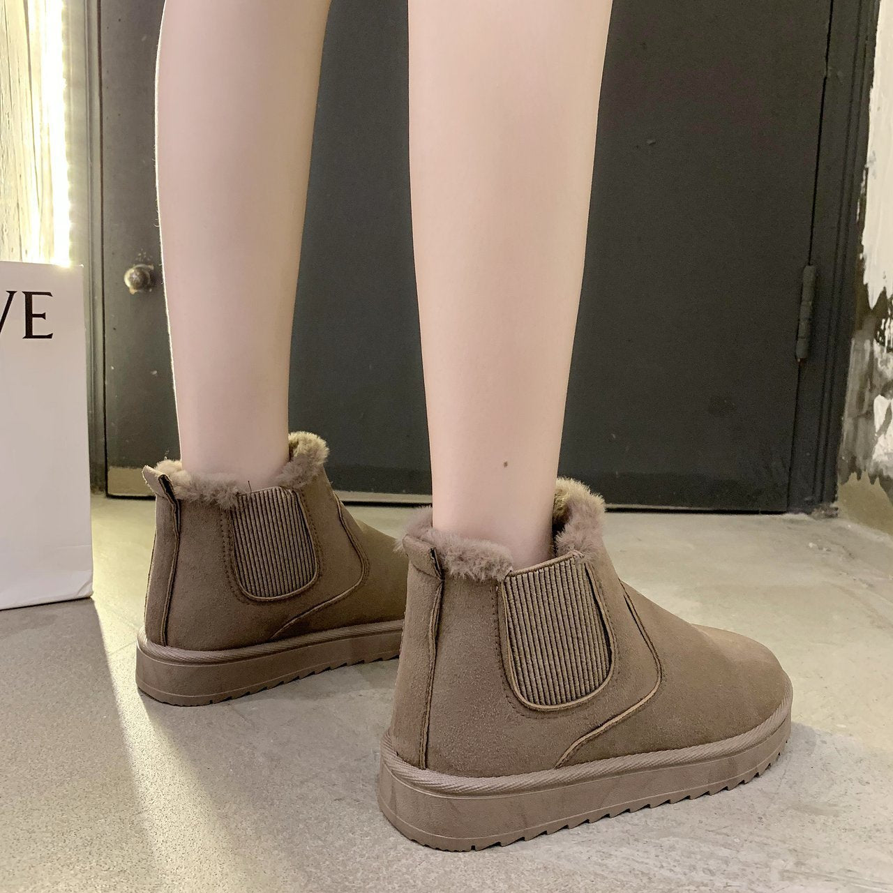 Bottes de neige pour femmes mode velours rembourré épais plat