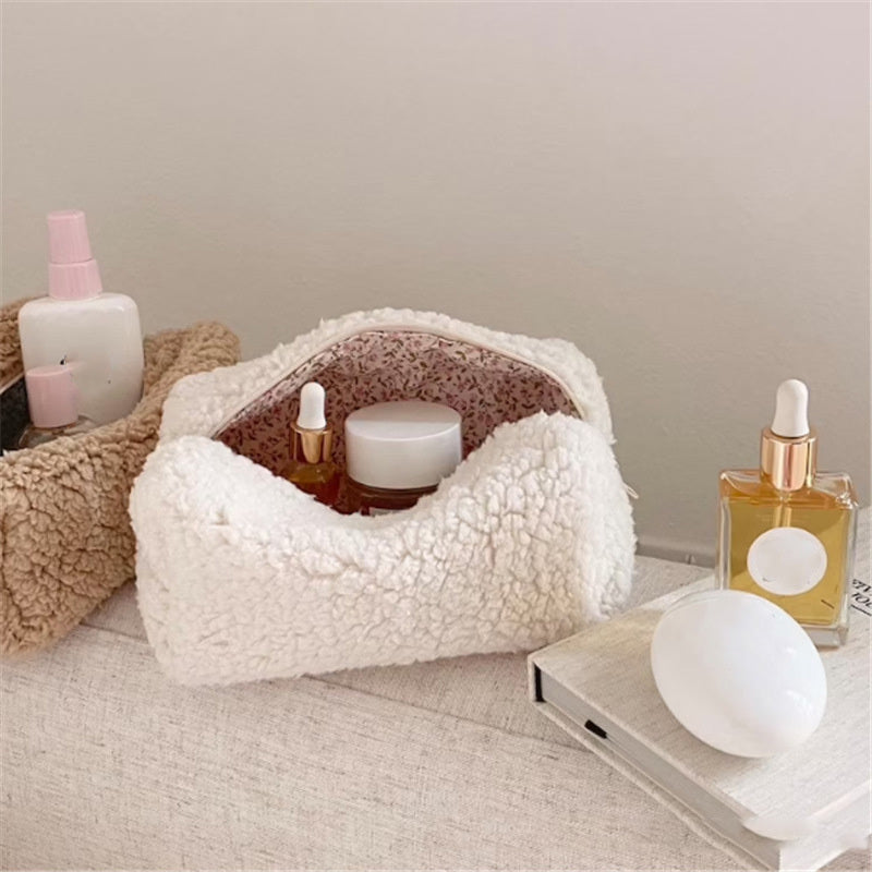 Sac de rangement de cosmétiques en peluche à fermeture éclair