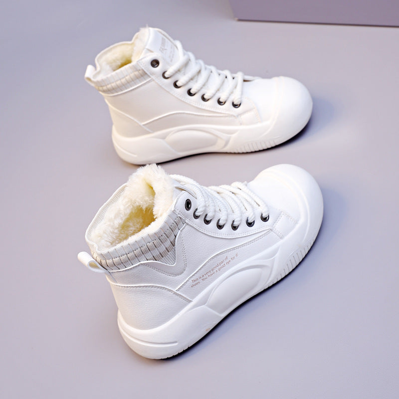 Chaussures décontractées montantes doublées de polaire pour femmes, automne et hiver