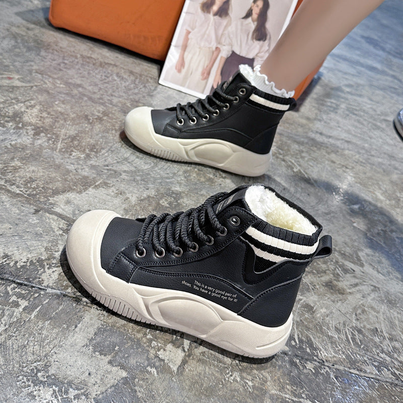 Chaussures décontractées montantes doublées de polaire pour femmes, automne et hiver