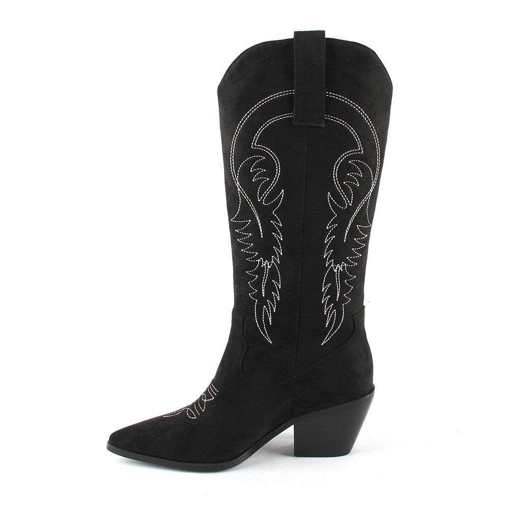 Bottes pointues en cuir artificiel pour femmes, manches, talons chaton chauds