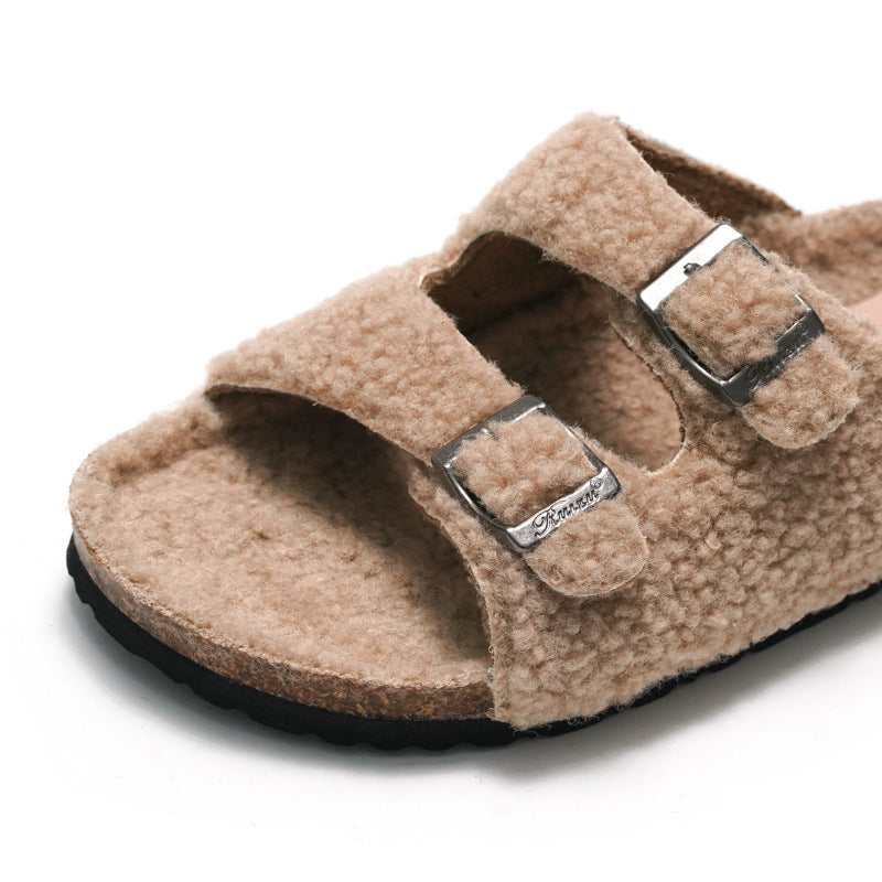Chaussures de plage décontractées pour femmes, pantoufles chaudes à boucle