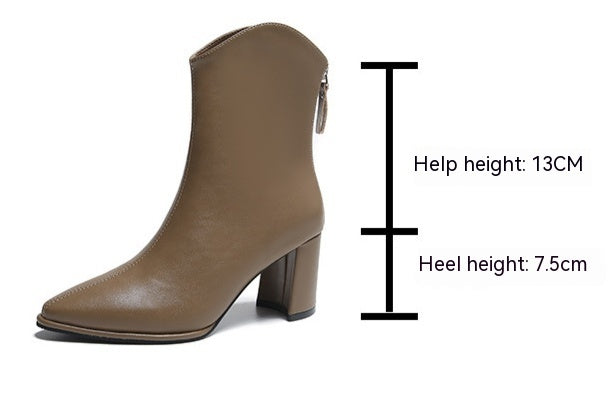 Bottes à talons hauts en cuir véritable pour femmes, bout pointu, talons épais blancs