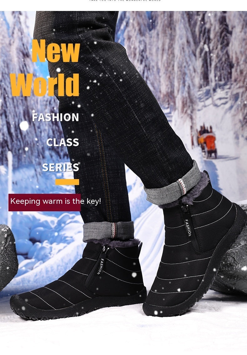 Zapatos de algodón térmico para exteriores, zapatos de invierno con forro polar y cremallera para hombre