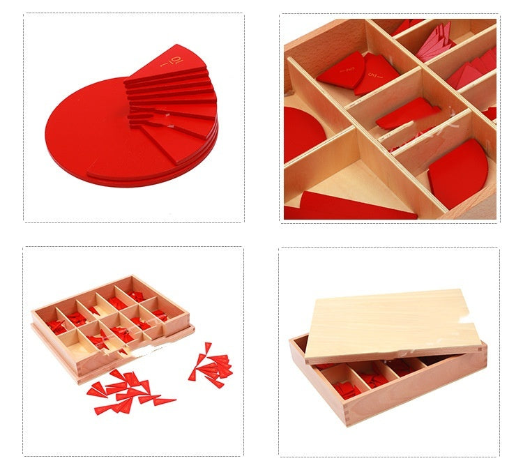 Outil pédagogique de mathématiques pour l'école primaire Montessori, compteur d'angle de décomposition rond en bois