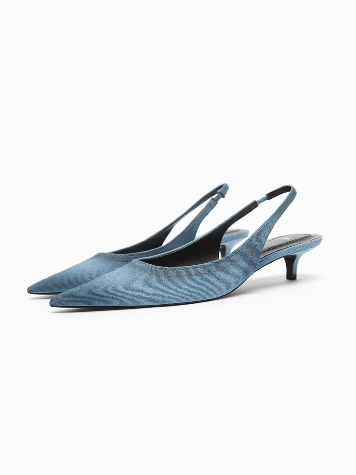 Talons hauts en tissu denim bleu pour femmes