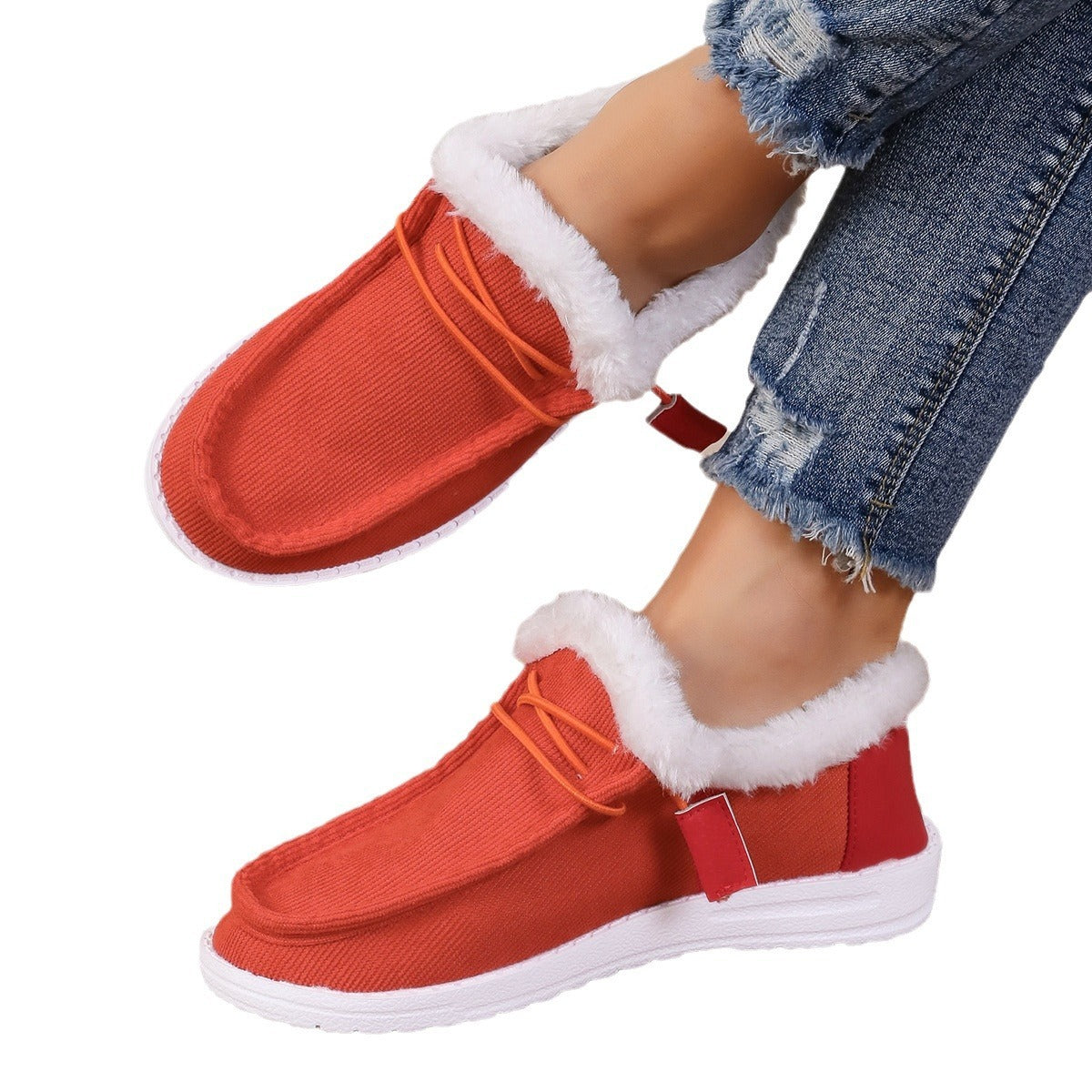 Chaussures chaudes en velours et dentelle à tête ronde pour femmes