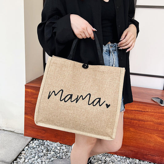 Fashion Linen Women's Bag Large Capacity Casual Shoulder Bag Korean Style Fashionable All-matching Letter Pack
