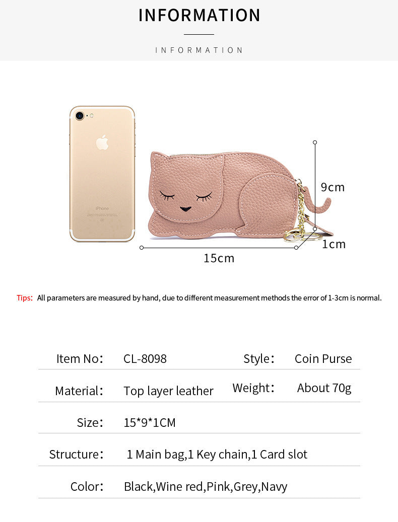 Porte-monnaie Ultra-mince en cuir véritable pour chat, sac à clés pour célébrités d'internet