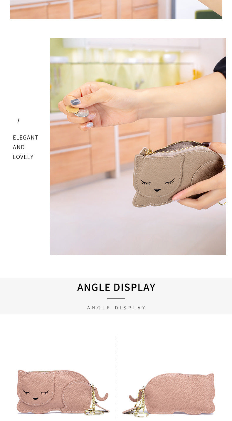 Porte-monnaie Ultra-mince en cuir véritable pour chat, sac à clés pour célébrités d'internet