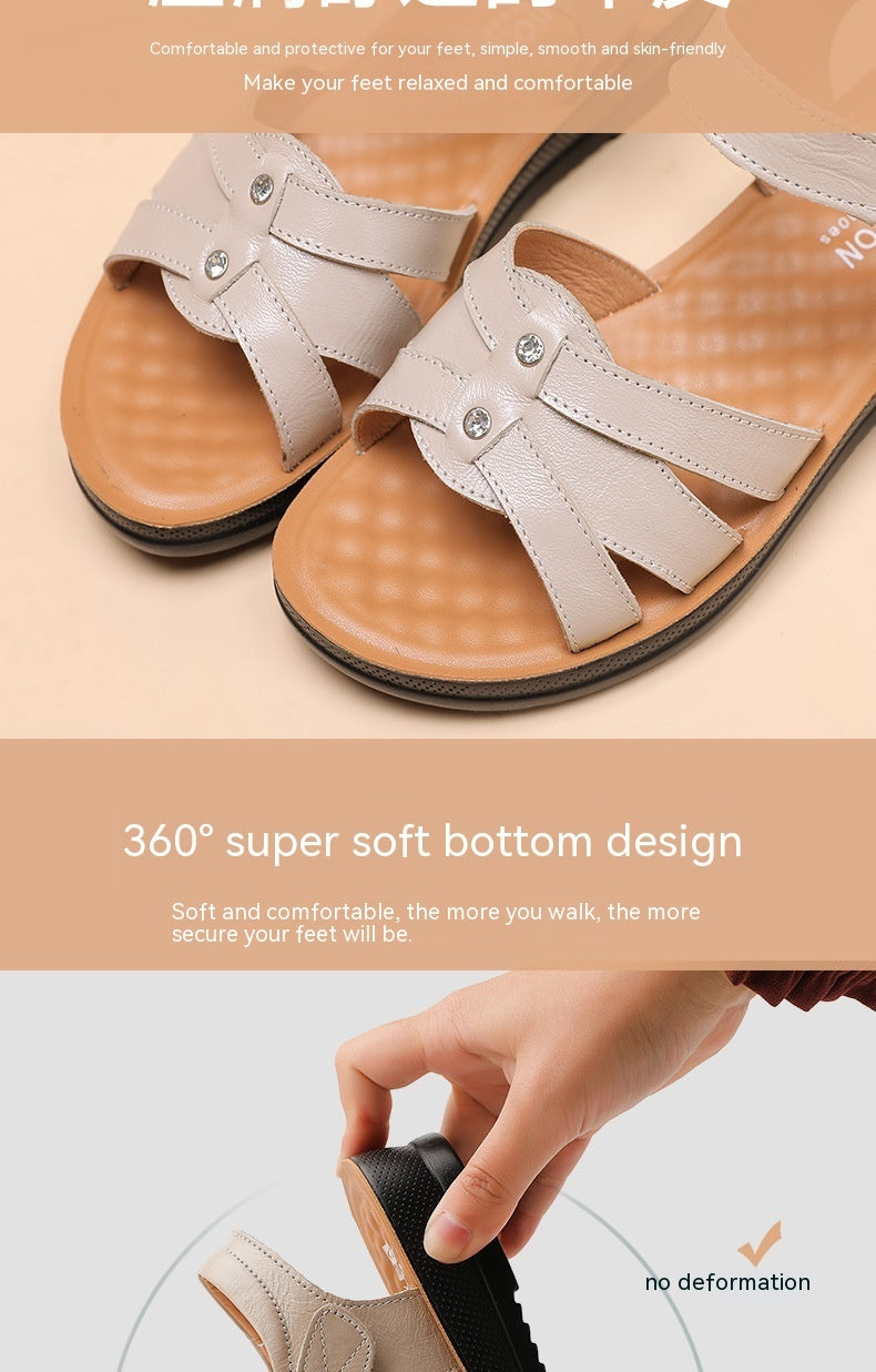 Chaussures plates antidérapantes en cuir véritable pour femmes d'âge moyen et âgées