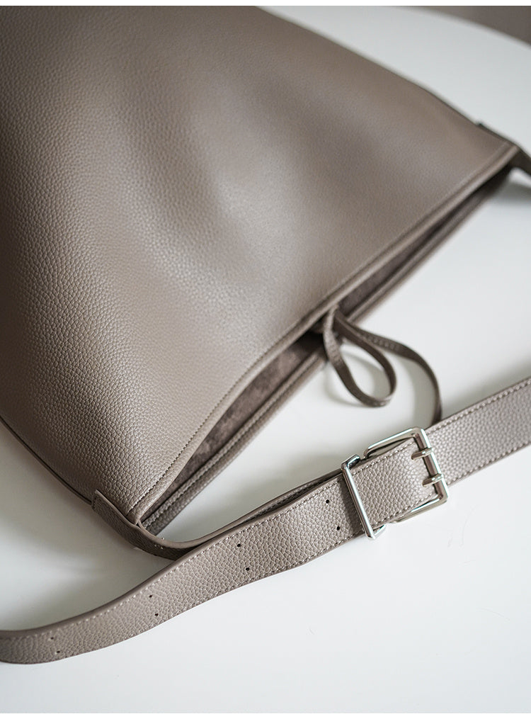 Bolso tipo cubo con patrón de lichi simple de color sólido de gran capacidad