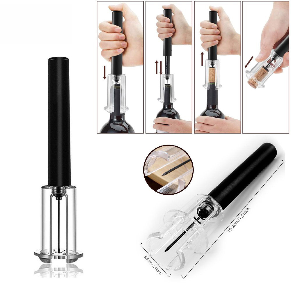 Ouvre-bouteille de vin avec coupe-capsule, ouvre-bouteille de vin à pression d'air, tire-bouchon facile, accessoires de barre en acier inoxydable, fournitures de cuisine, ouvre-bouteille de vin à pression d'air, ensemble de quatre pièces cylindre
