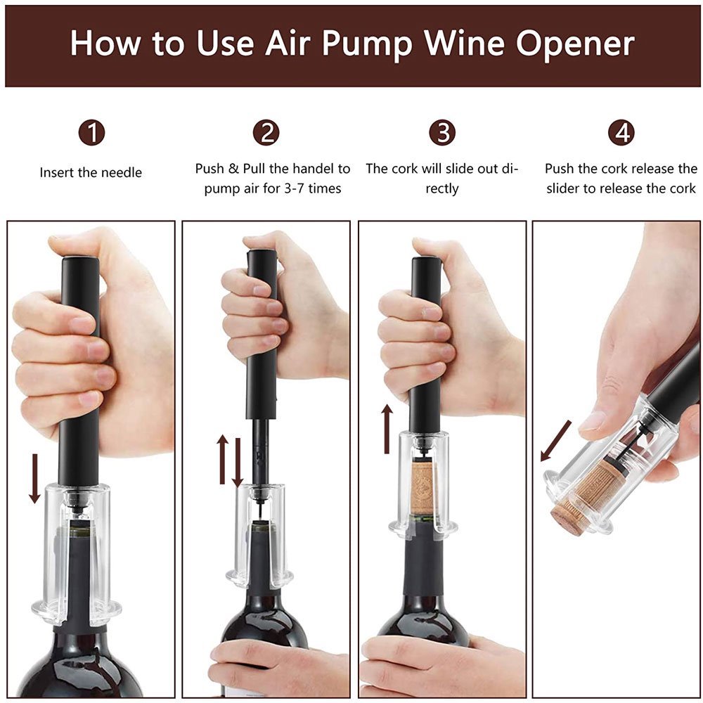Ouvre-bouteille de vin avec coupe-capsule, ouvre-bouteille de vin à pression d'air, tire-bouchon facile, accessoires de barre en acier inoxydable, fournitures de cuisine, ouvre-bouteille de vin à pression d'air, ensemble de quatre pièces cylindre