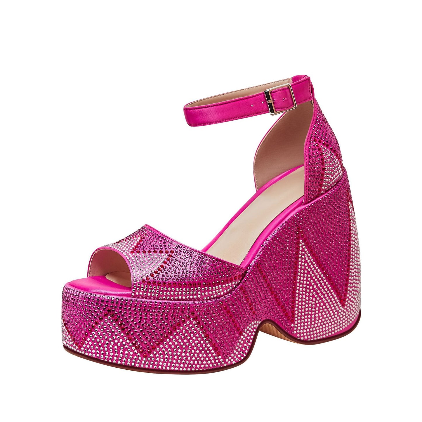 Sandalias huecas de talla grande con plataforma inferior gruesa y cabeza redonda con diamantes de imitación de lujo