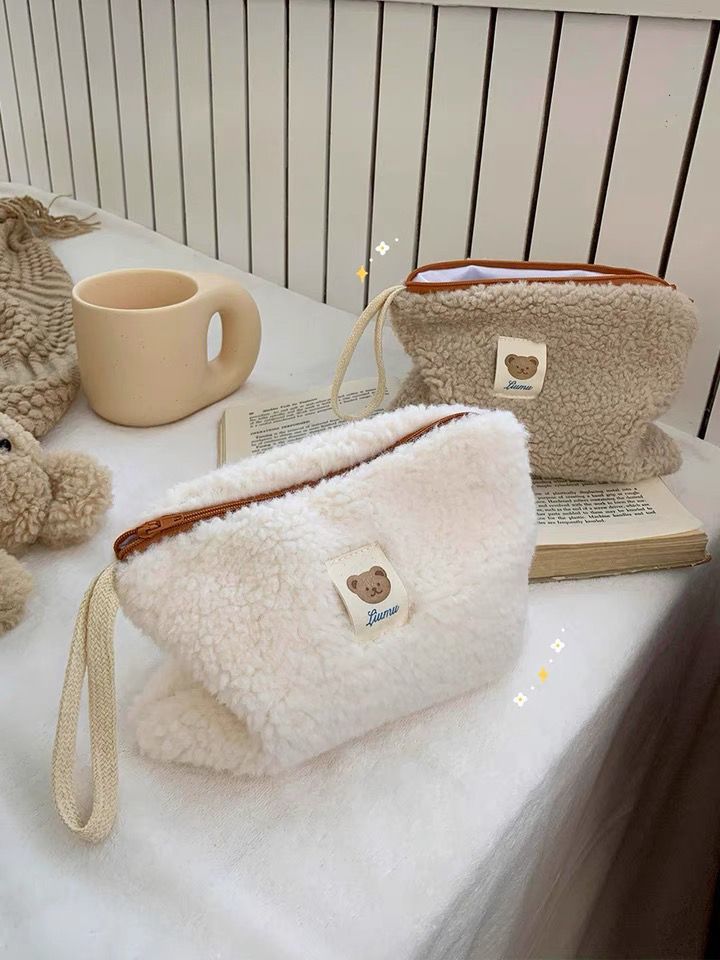 Sac de rangement pour cosmétiques, ours mignon en peluche portable