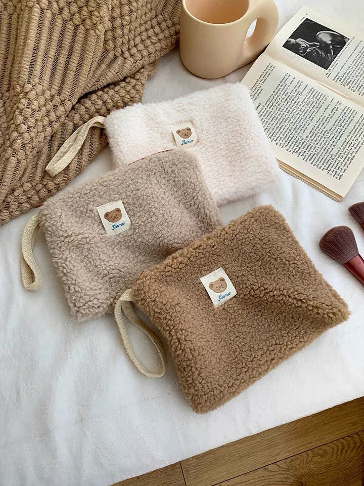 Sac de rangement pour cosmétiques, ours mignon en peluche portable