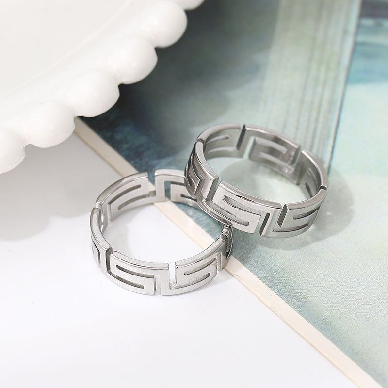 Bague simple à motif de grande muraille pour hommes en acier inoxydable