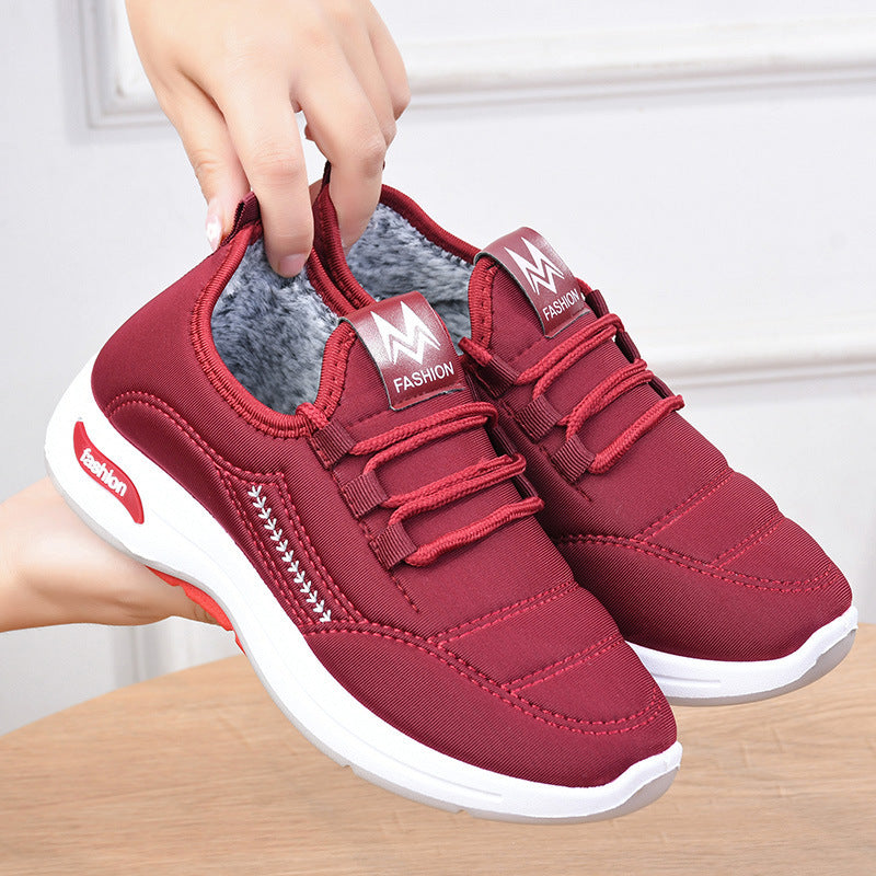 Chaussures en velours pour femmes, chaussures isolées rembourrées en coton, chaussures plates pour maman, bottes en coton
