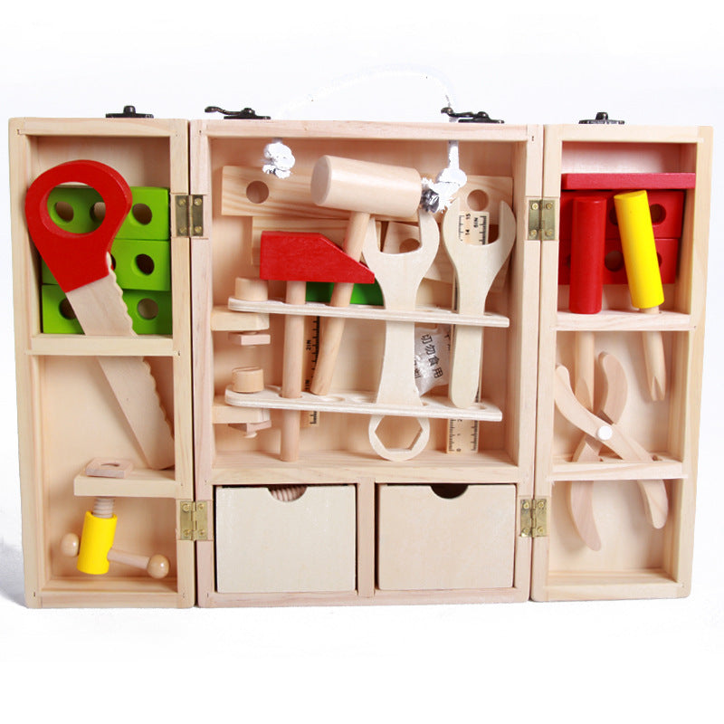 Caja de herramientas de desmontaje de simulación de juguetes de madera.