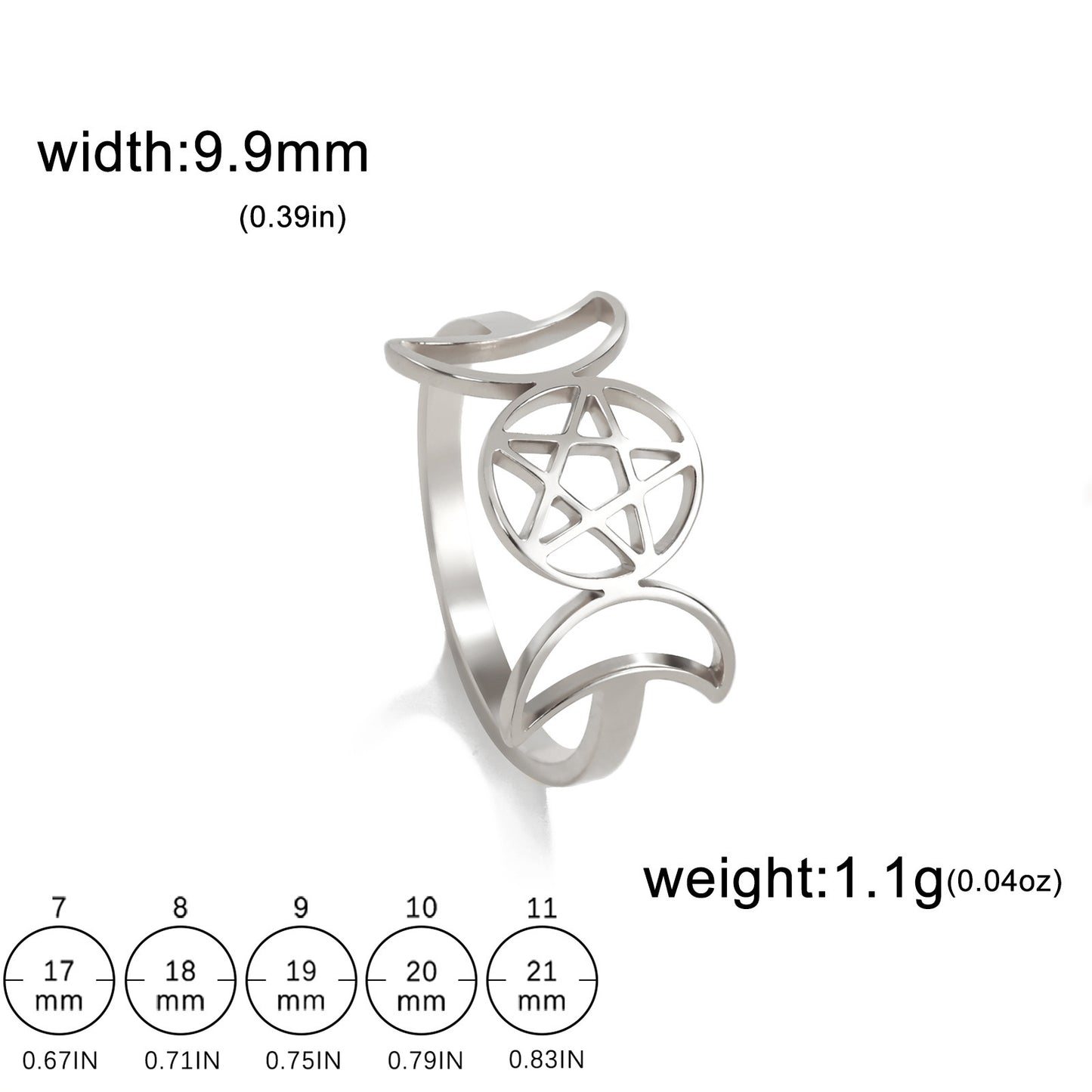 Bague en acier inoxydable, ornement de Couple sauvage, Double lune, pentagramme