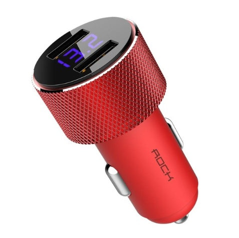 Chargeur de voiture double USB en métal Compatible ROCK 5V 3,4a, affichage numérique, charge rapide, surveillance de la tension