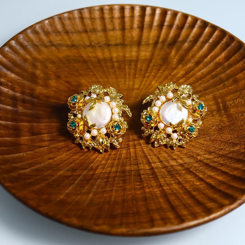 Pendientes de perlas barrocas rosas de lujo ligero