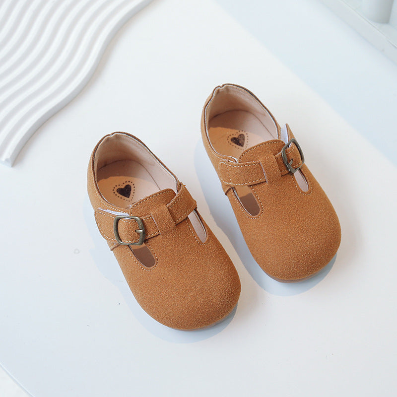 Chaussures pour enfants plates rétro polyvalentes petites chaussures en cuir
