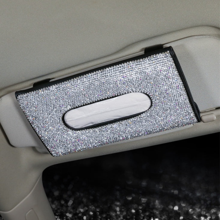 Boîte à mouchoirs en cuir PU cristal, Style suspendu universel, pare-soleil de voiture