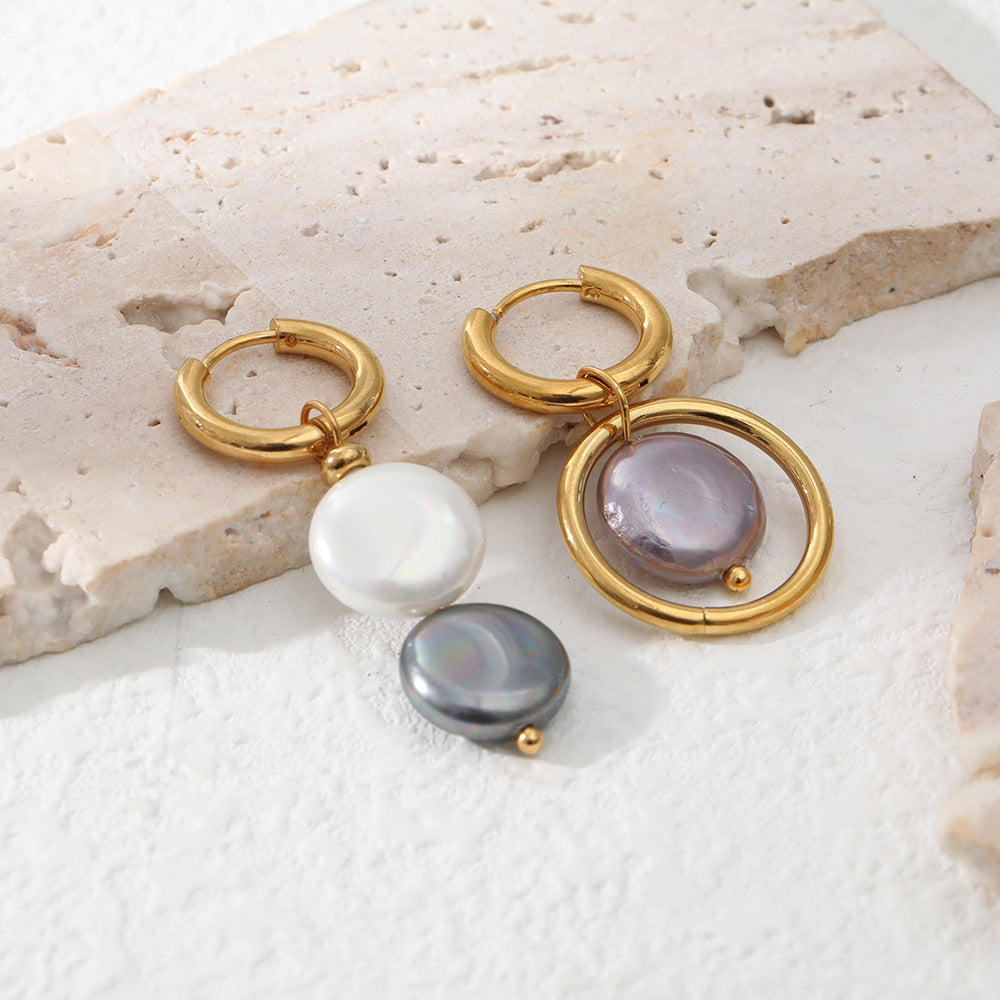 Boucles d'oreilles en pierre naturelle à placage asymétrique et couture circulaire ajourée