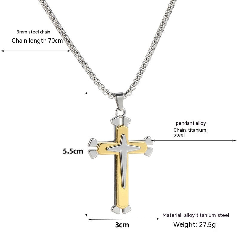 Colgante Cruz Hombre Plata Oro Titanio Acero