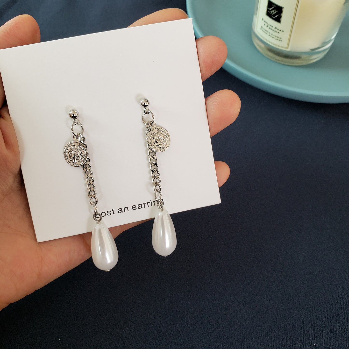 Japanese And Korean Style Vintage Ring Portrait Pearl Mixed Asymmetric Earrings