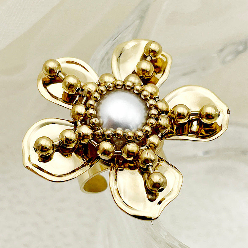 Anneau de fleur de Zircon en cristal blanc de corail en métal d'acier inoxydable