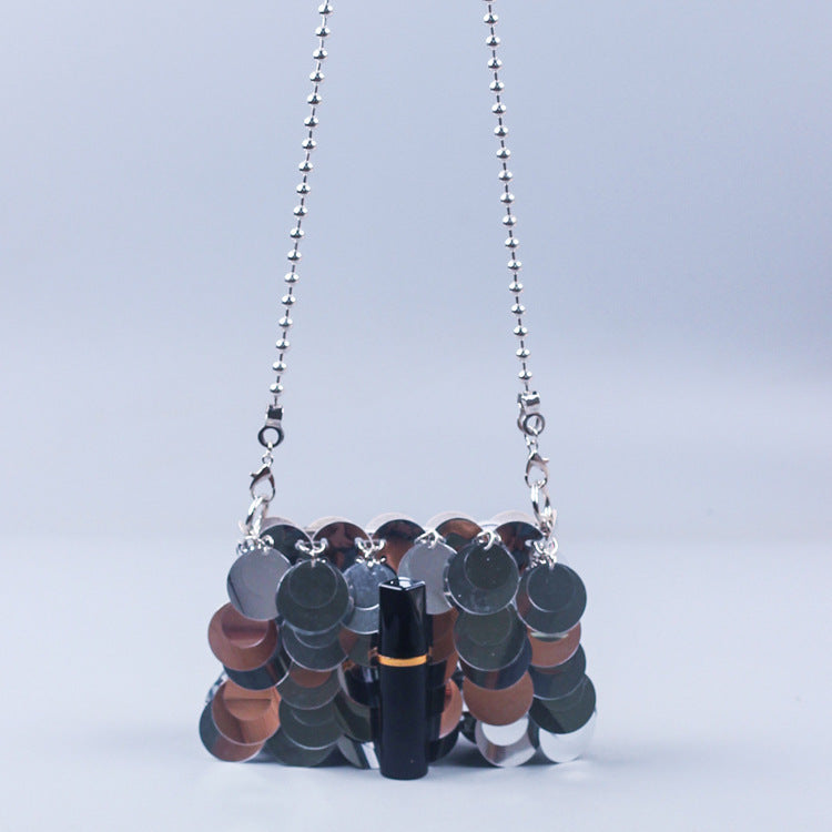 Sac messager à bandoulière pailleté avec chaîne de sac tissé pour femmes fait à la main