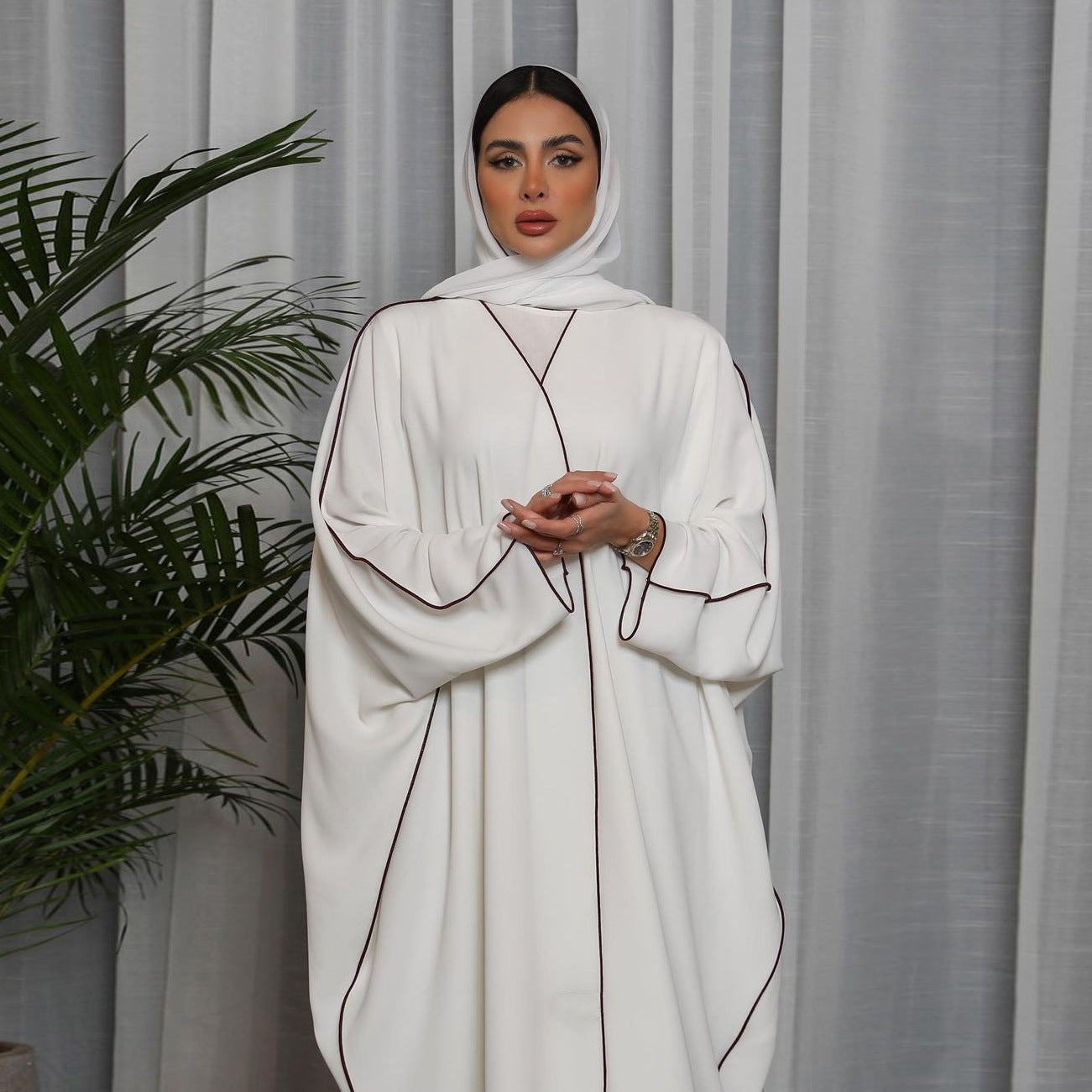 Robe Abaya grande taille en patchwork blanc pour femmes