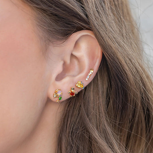 Boucles d'oreilles en forme d'animaux en Zircon de couleur micro-incrustées, personnage de dessin animé créatif
