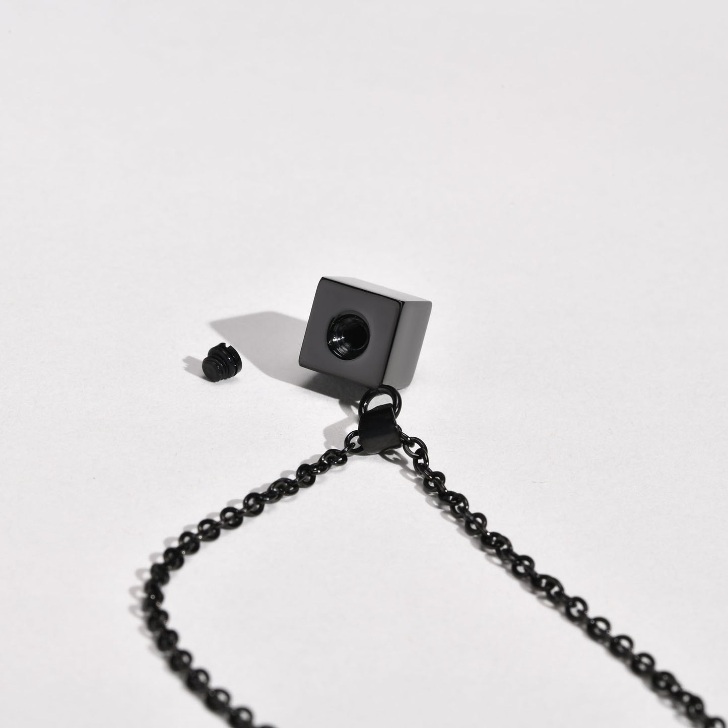 Stainless Steel Square Urn Pendant Necklace