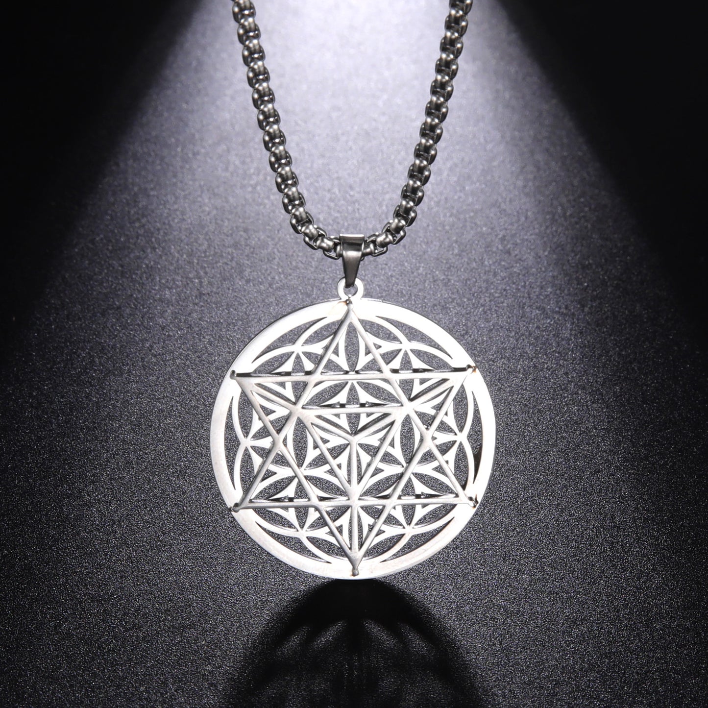 Bague creuse coupée en plaqué or véritable, pendentif Merkaba, matériau 304, collier en acier inoxydable